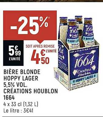 bière blonde hoppy lager 5,5% vol. créations houblon 1664