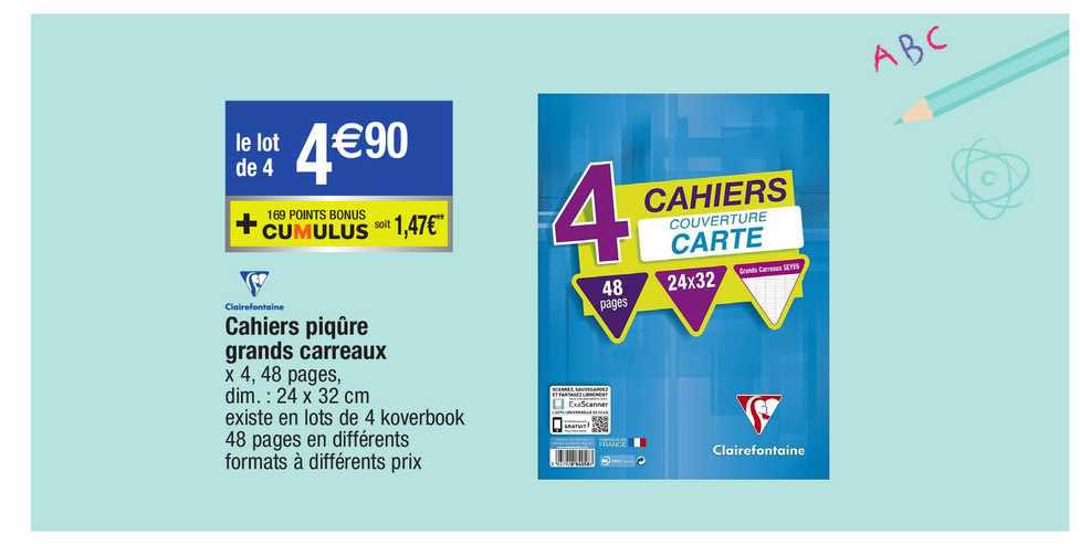 cahiers piqûre grands carreaux clairefontaine