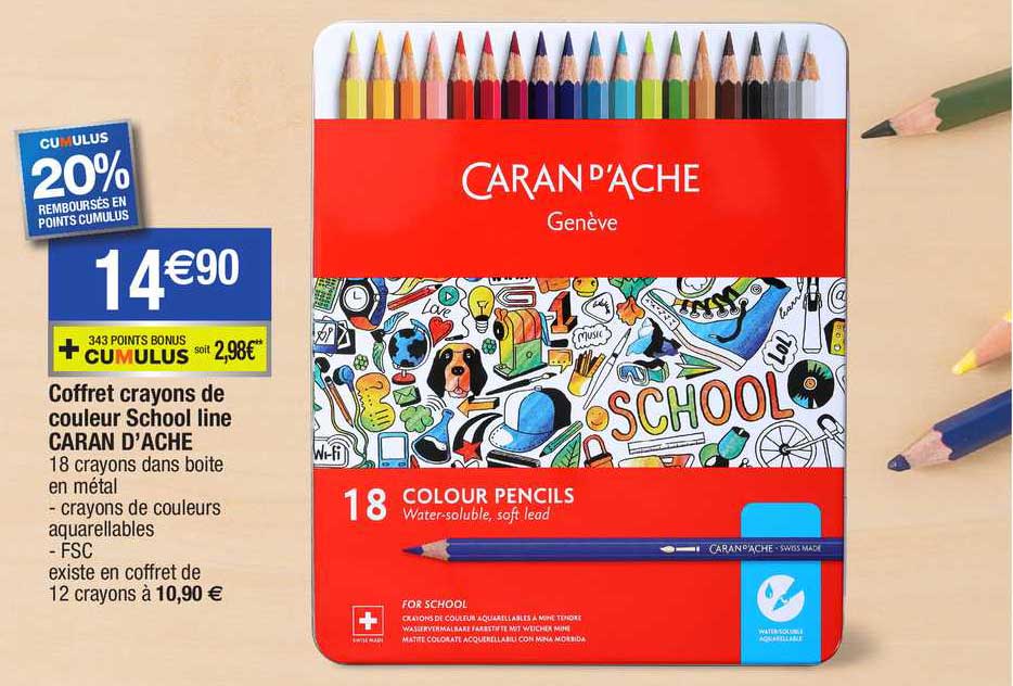 coffret crayons de couleur school line caran d'ache