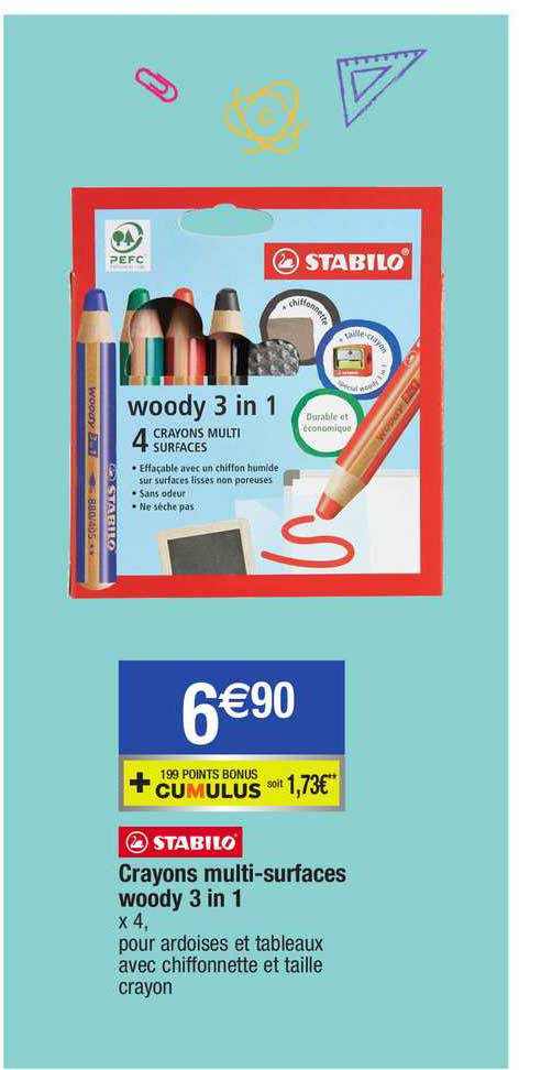 crayons multi-surfaces woody 3 in 1 stabilo