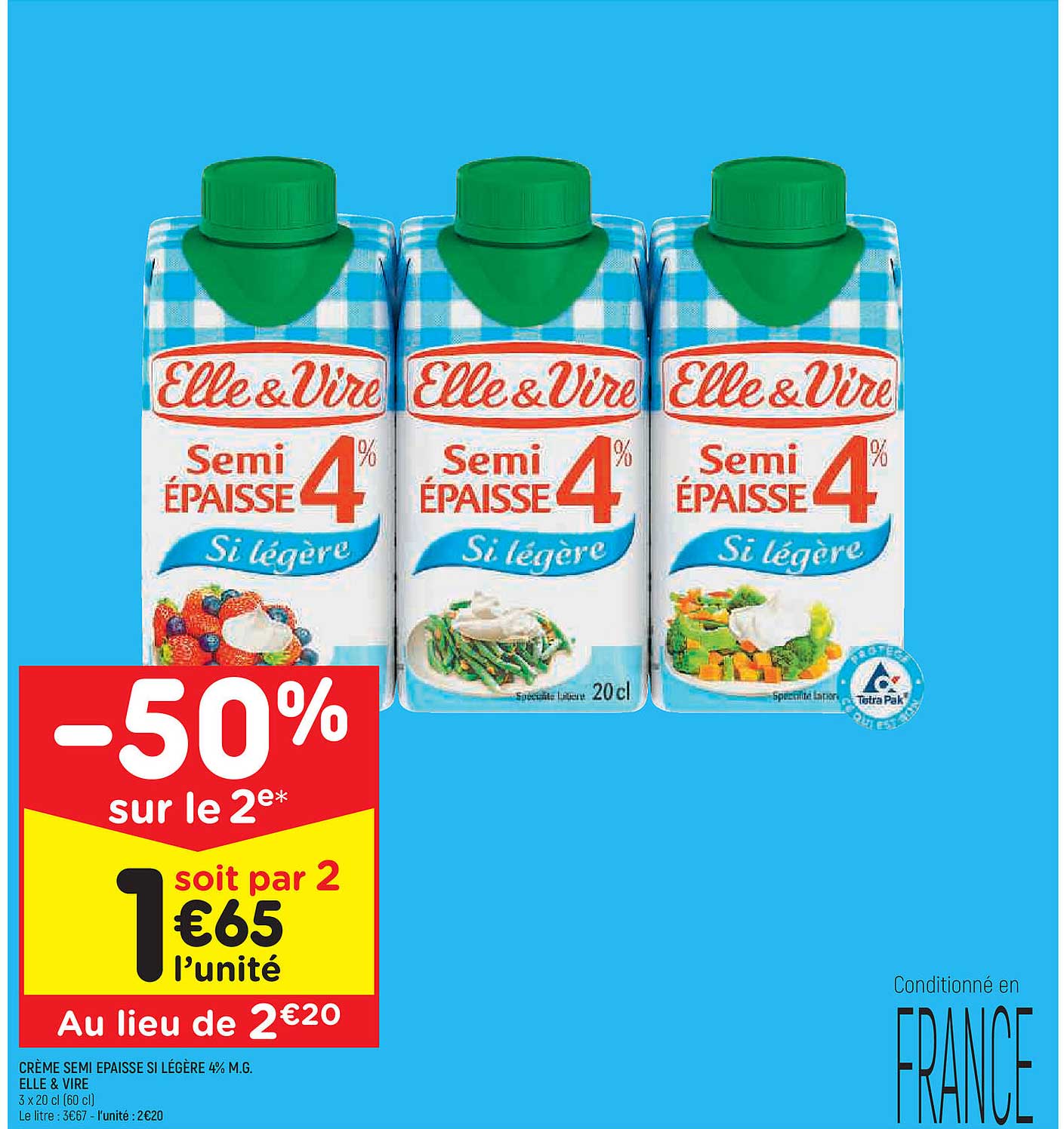 crème semi épaisse si légère 4% m.g. elle & vire