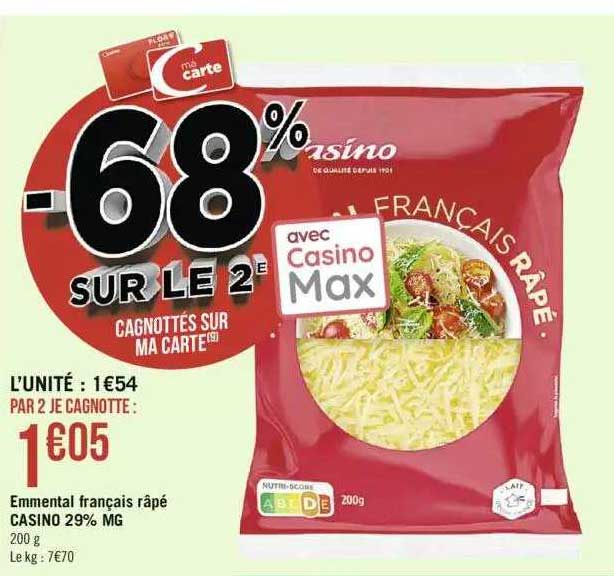 Emmental Français Râpé Casino 29% Mg