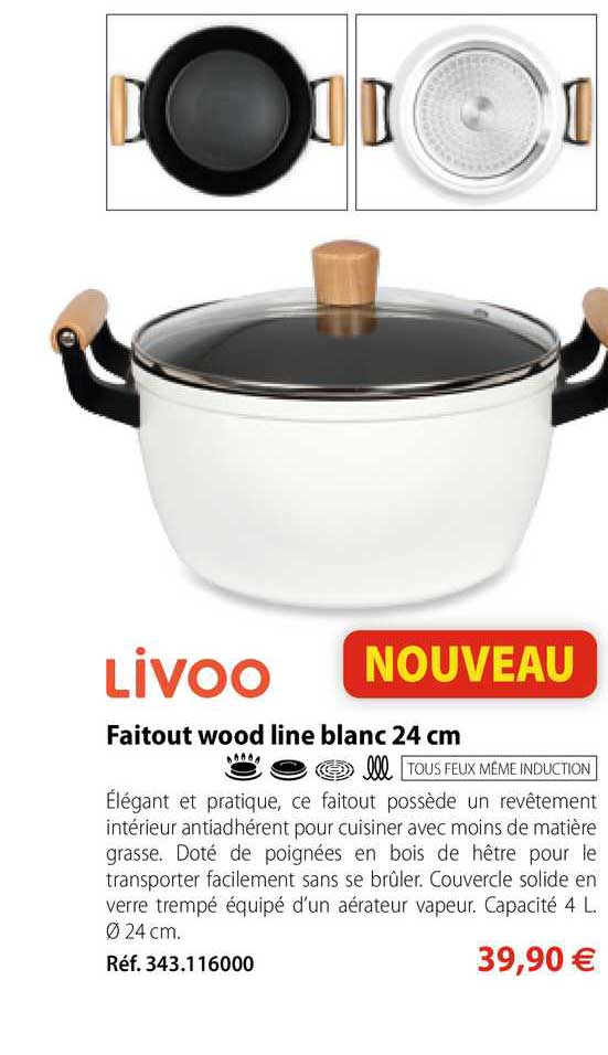 faitout wood line blanc 24 cm livoo