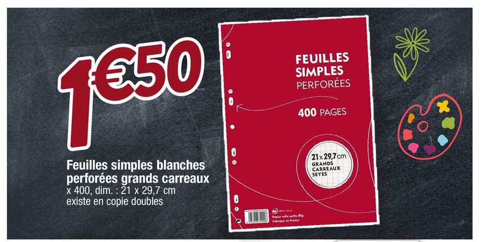Feuilles Simples Blanches Perforées Grands Carreaux