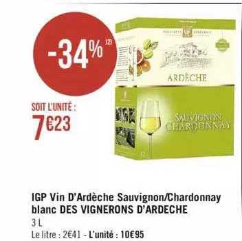 igp vin d'ardèche sauvignon-chardonnay blanc des vignerons d'ardêche