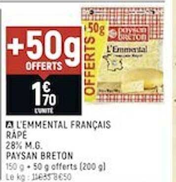 l'emmental français râpé 28% m.g. paysan breton