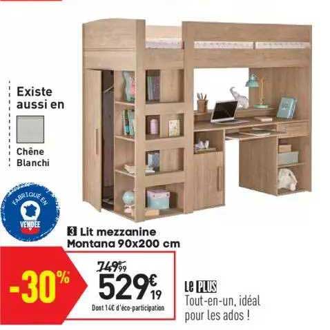 Lit Mezzanine Montana 90 X 200 Cm