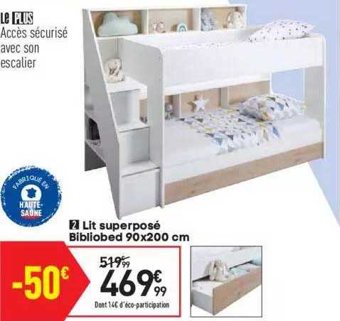lit superposé bibliobed 90 x 200 cm