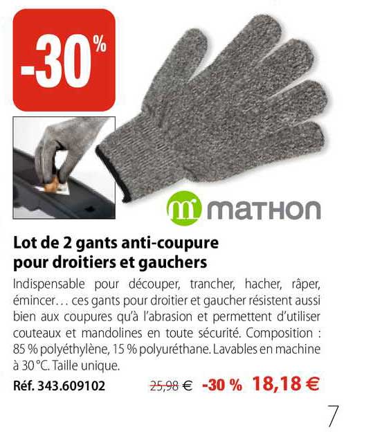 lot de 2 gants anti-coupure pour droitiers et gauchers