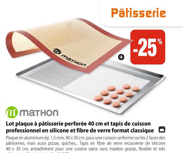lot plaque à pâtisserie perforée 40 cm et tapis de cuisson professionnel en silicone et fibre de verre format classique