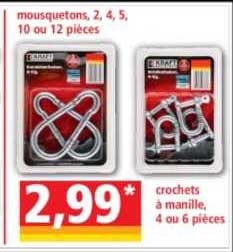 mousquetons, 2, 4, 5, 10 ou 12 pièces, crochets à manille, 4 ou 6 pièces