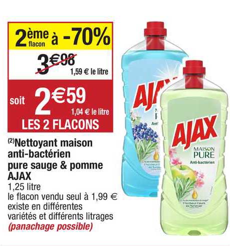 nettoyant maison anti-bactérien pure sauge & pomme ajax