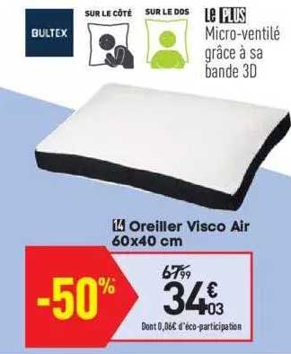 oreiller visco air 60 x 40 cm bultex