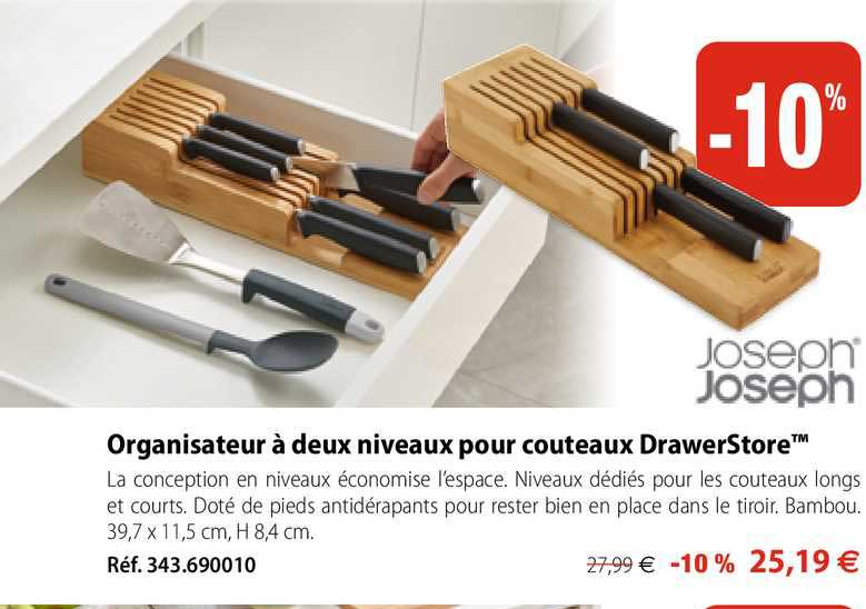 organisateur à deux niveaux pour couteaux drawerstore