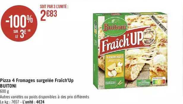 pizza 4 fromages surgelée fraîch'up buitoni
