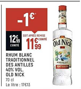 rhum blanc traditionnel des antilles 40% vol. old nick