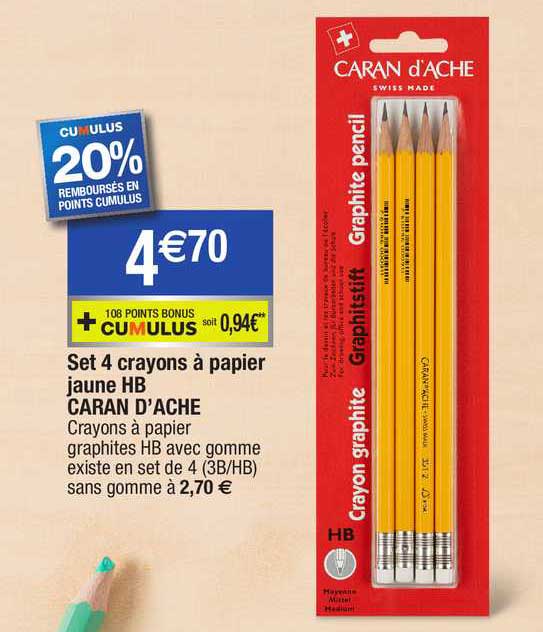 set 4 crayons à papier jaune hb caran d'ache