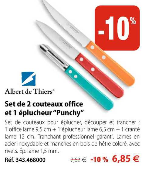 set de 2 couteaux office et 1 éplucheur "punchy" albert de thiers