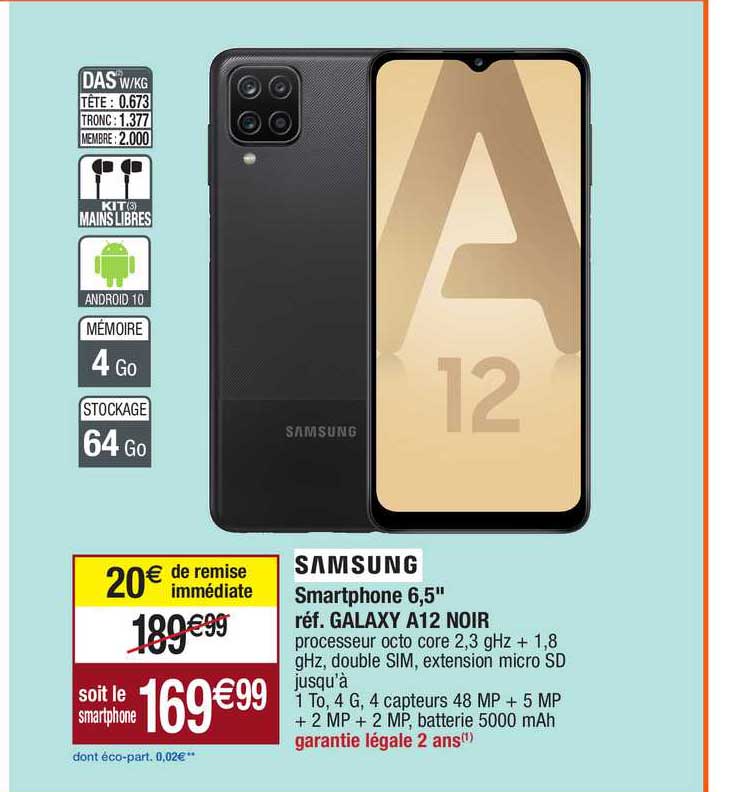 smartphone 6,5" réf. galaxy a12 noir samsung