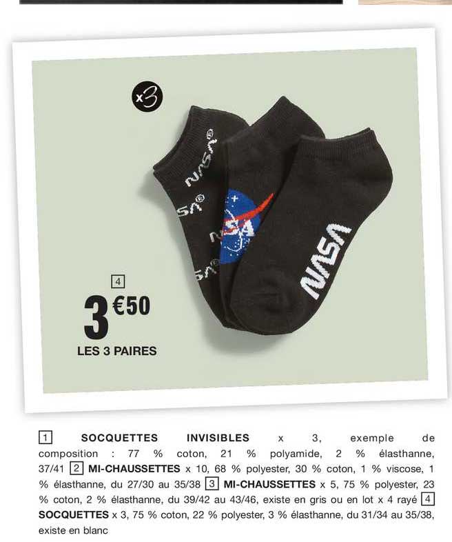 socquettes invisibles, mi-chaussettes, mi-chaussettes, socquettes