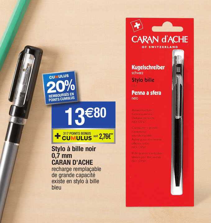 stylo à bille noir 0,7 mm caran d'ache