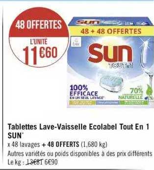 tablettes lave-vaisselle écolabel tout en 1 sun