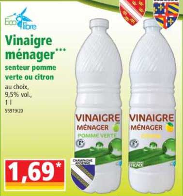 vinaigre ménager senteur pomme verte ou citron