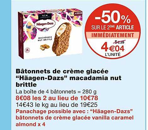 bâtonnets de crème glacée "häagen-dazs" macadamia nut brittle