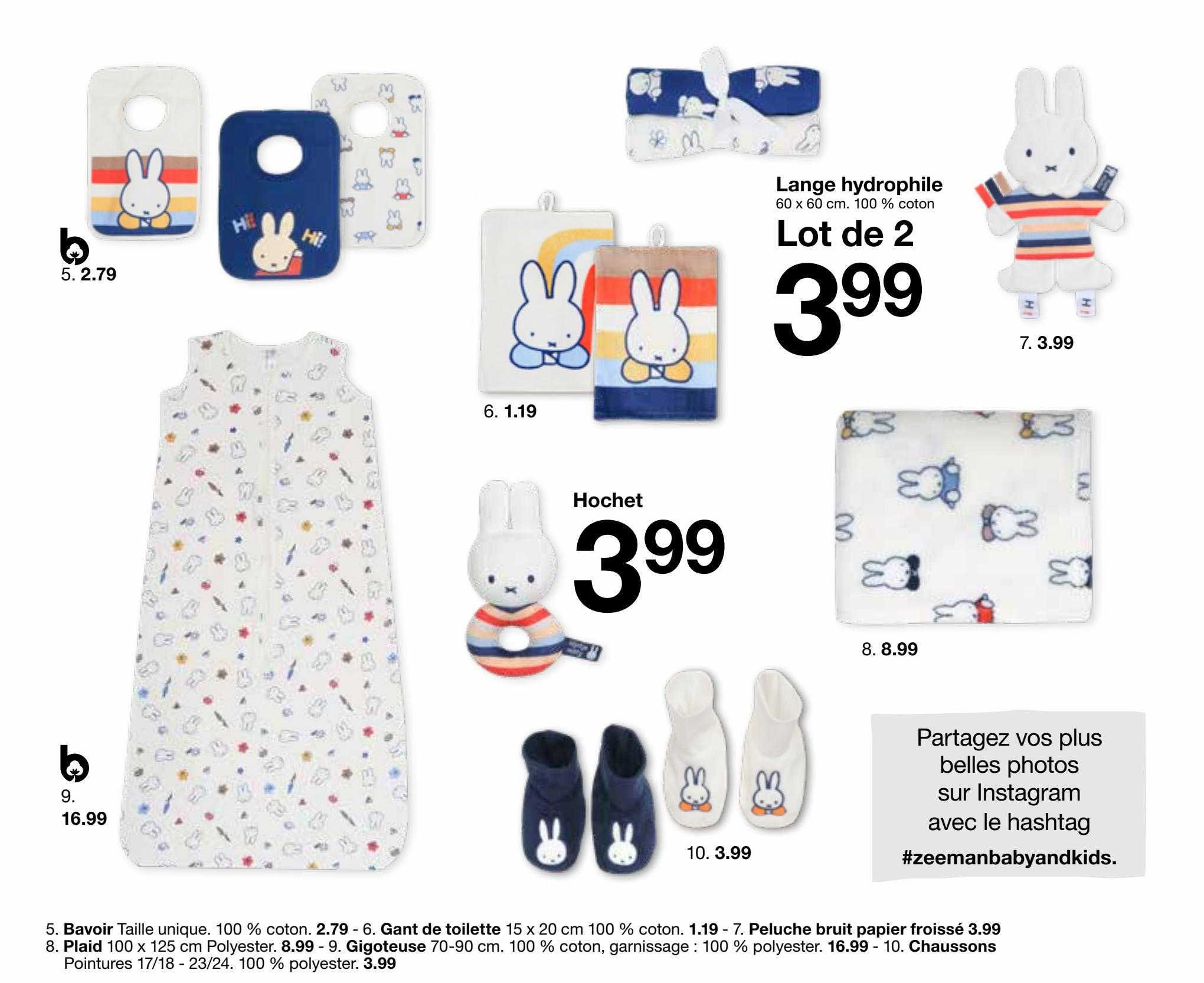 bavoir, gant de toilette, peluche bruit papier froissé, plaid, gigoteuse, chaussons