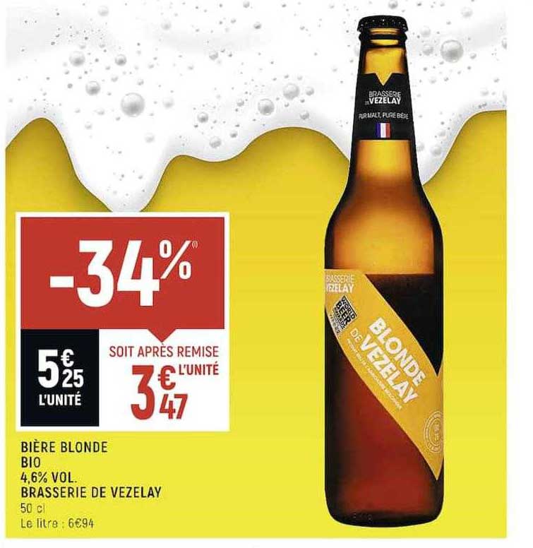bière bonde: bio 4,6% vol. brasserie de vezelay