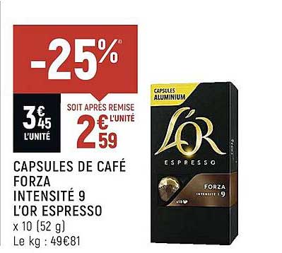 Capsules De Café Forza Intensité 9 L'or Espresso