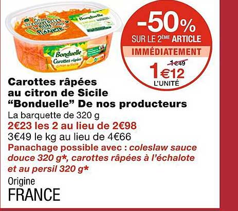 carottes râpées au citron de sicile "bonduelle" de nos producteurs