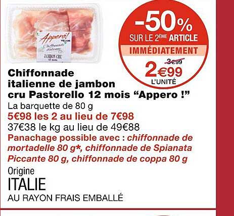 Chiffonnade Italienne De Jambon Cru Pastorello 12 Mois "appero!"