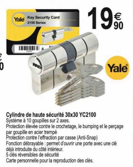 cylindre de haute sécurité 30 x 30 yc2100