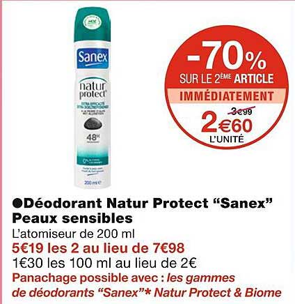 Déodorant Nature Protect "sanex" Peaux Sensibles