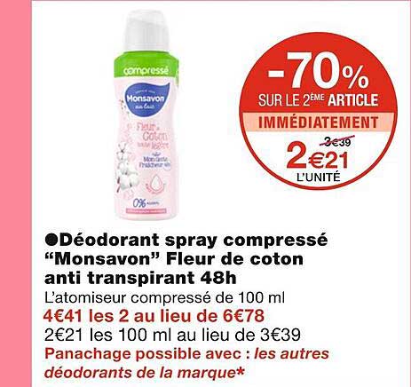 Déodorant Spray Compressé "monsavon" Fleur De Coton Anti Transpirant 48h