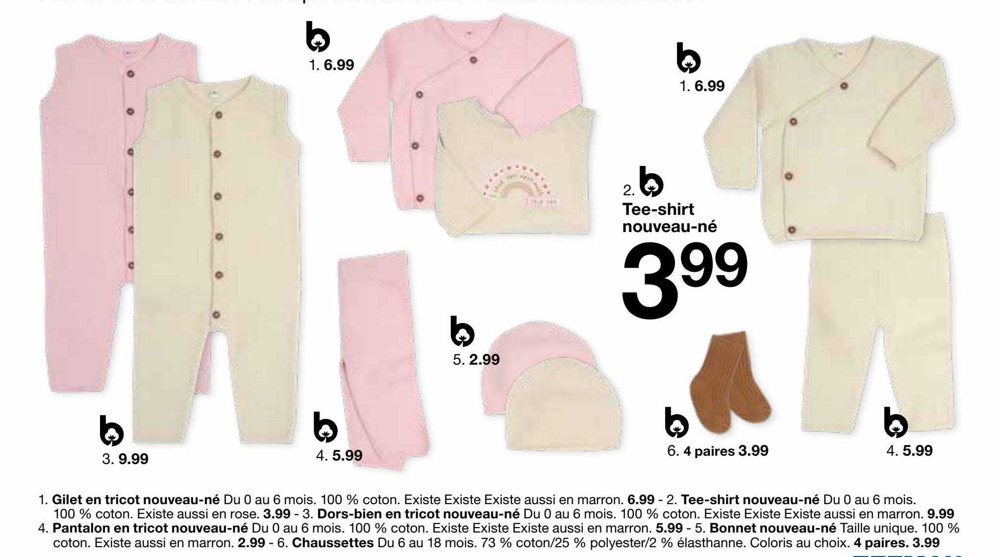 gilet en tricot nouveau-né, tee-shirt nouveau-né, dors-bien en tricot nouveau-né, pantalon en tricot nouveau-né, bonnet nouveau-né, chaussettes