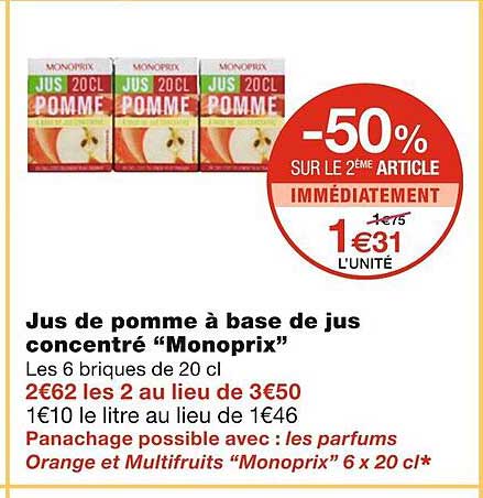 Jus De Pomme à Base De Jus Concentré "monoprix"