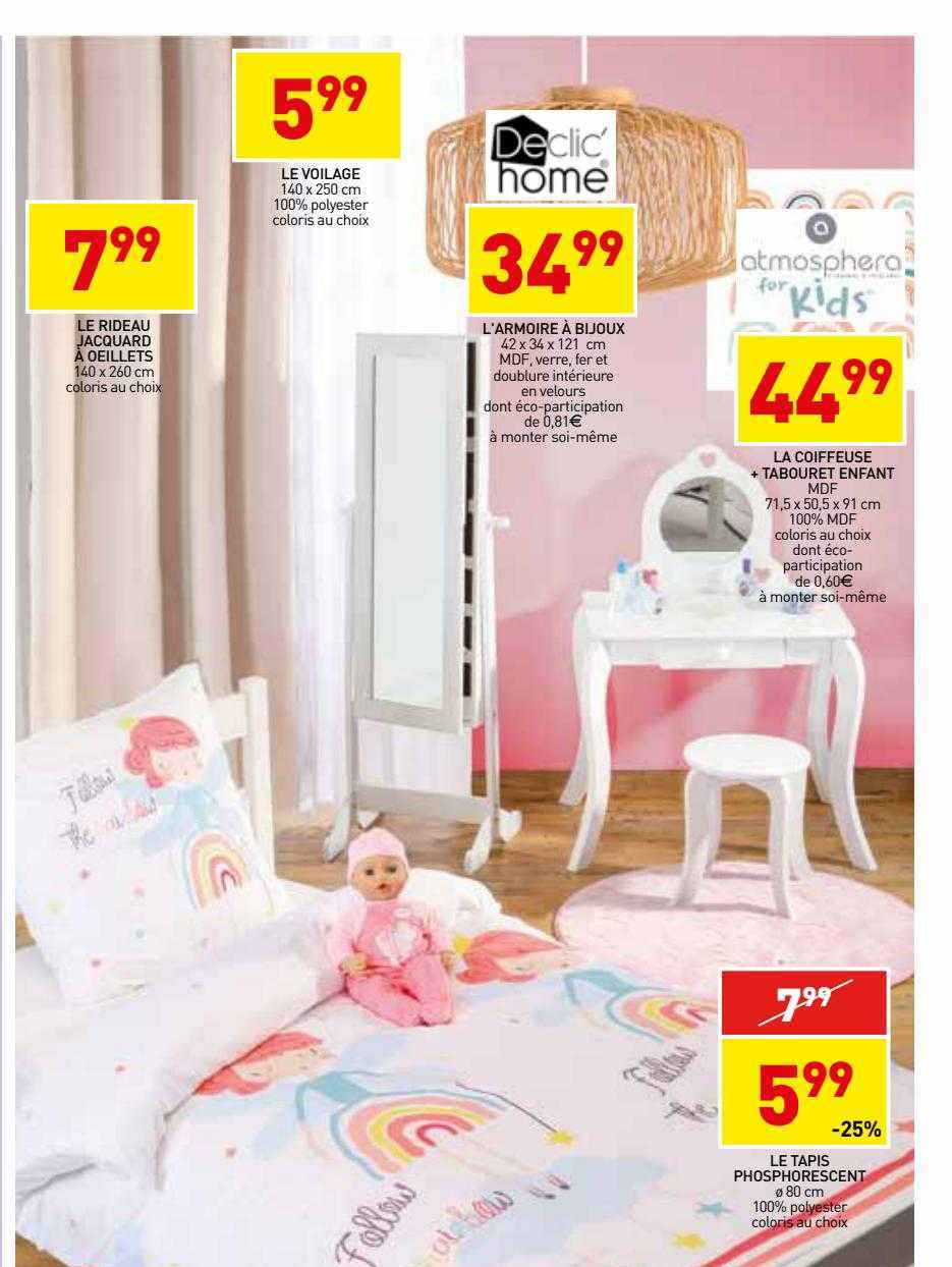 Le Rideeaux Jacquard à Oeillets, Le Voilage, L'armoire à Bijoux, La Coiffeuse + Tabouret Enfant