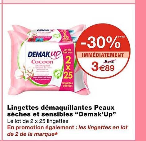 lingettes démaquillantes peaux sèches et sensibles "demak'up"