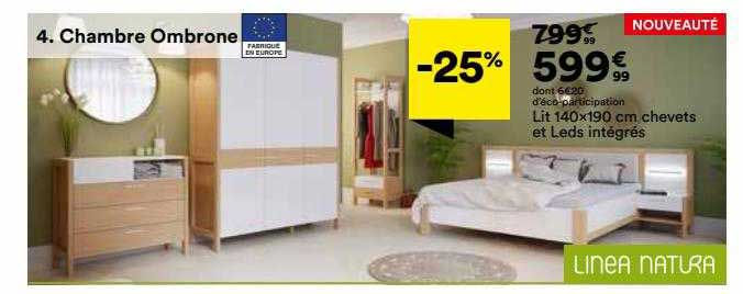 lit 140 x 190 cm chevets et leds intégrés