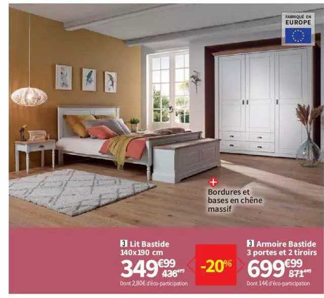 Lit Bastide 340 X 190 Cm, Armoire Bastide 3 Portes Et 2 Tiroirs