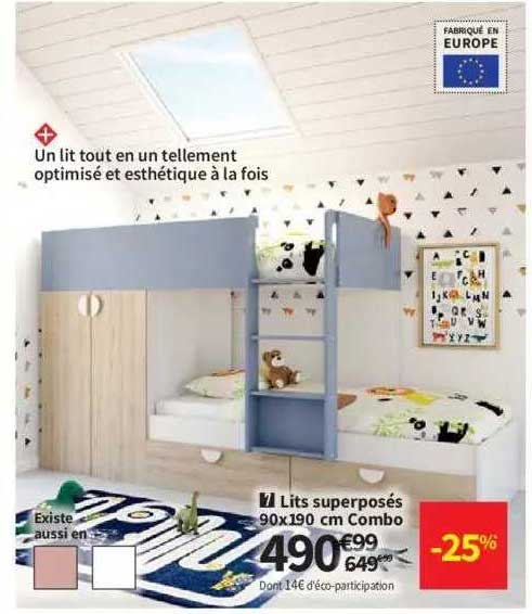 lits superposés 90 x 190 cm combo