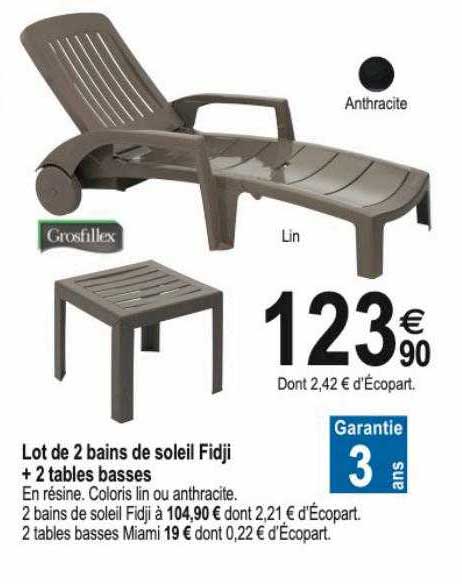 lot 2 bains de soleil fidji + 2 tables basses