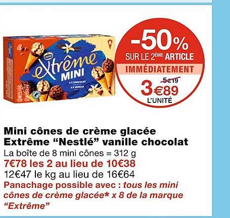 Mini Cônes De Crème Glacée Extrême "nestlé" Vanille Chocolat
