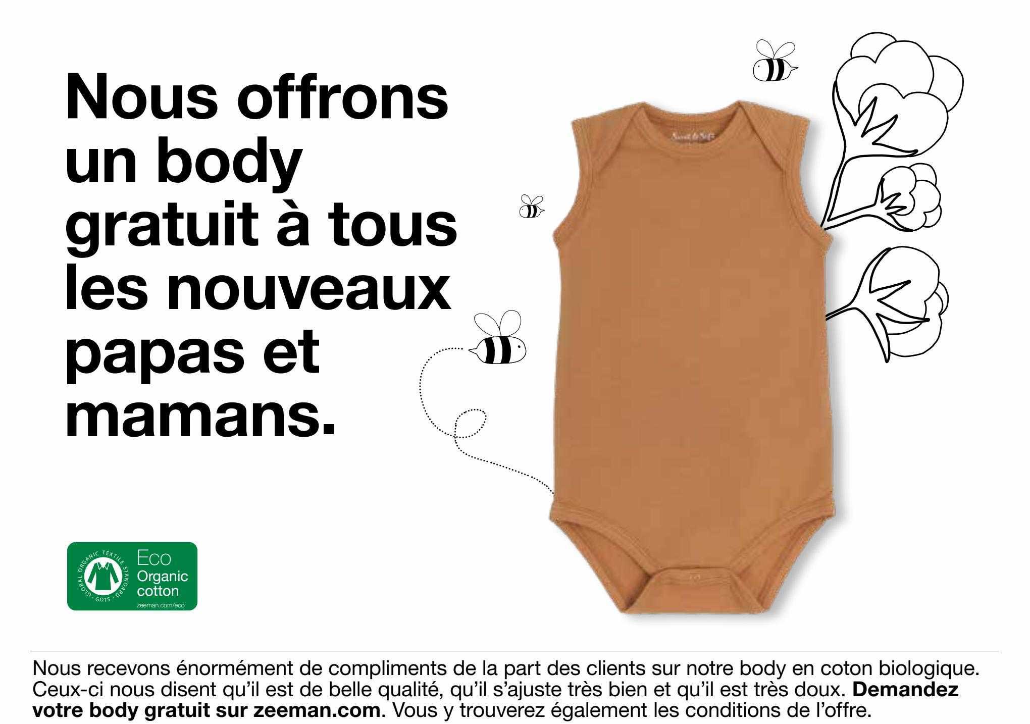 nous offrons un body gratuit à tous les nouveaux papas et mamans