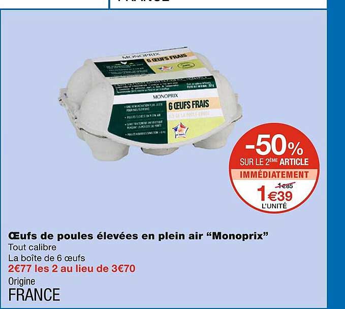 oeufs de poules élevées en plein air "monoprix"