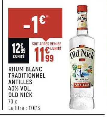 rhum blanc traditionnel antilles 40% vol. old nick