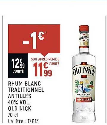 rhum blanc tradtionnel antilles 40% vol. old nick