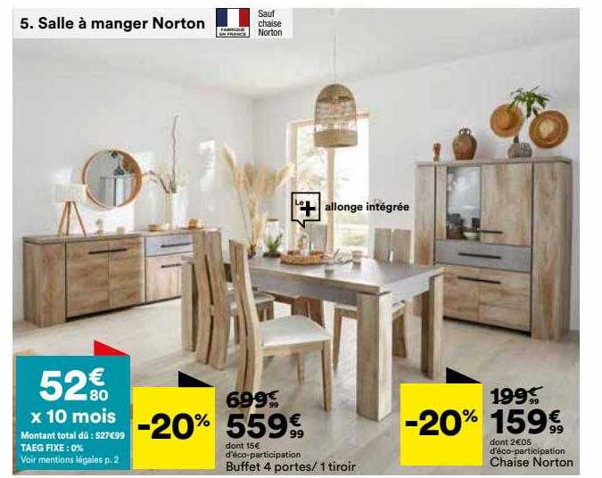 salle à manger norton; buffet 4 portes-1 tiroir, chaise norton